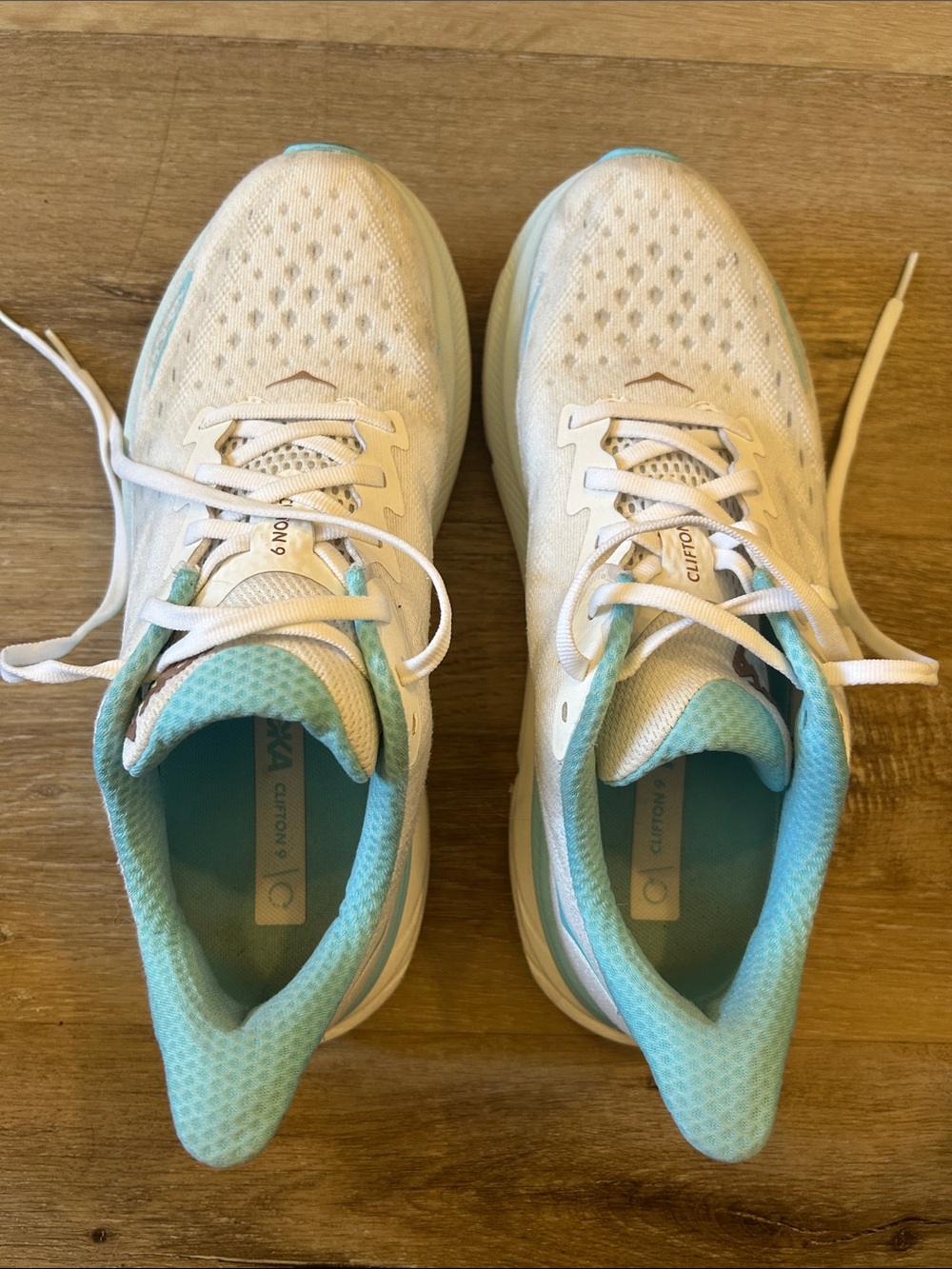 Hoka White & Light Blue Women's Running Shoes -